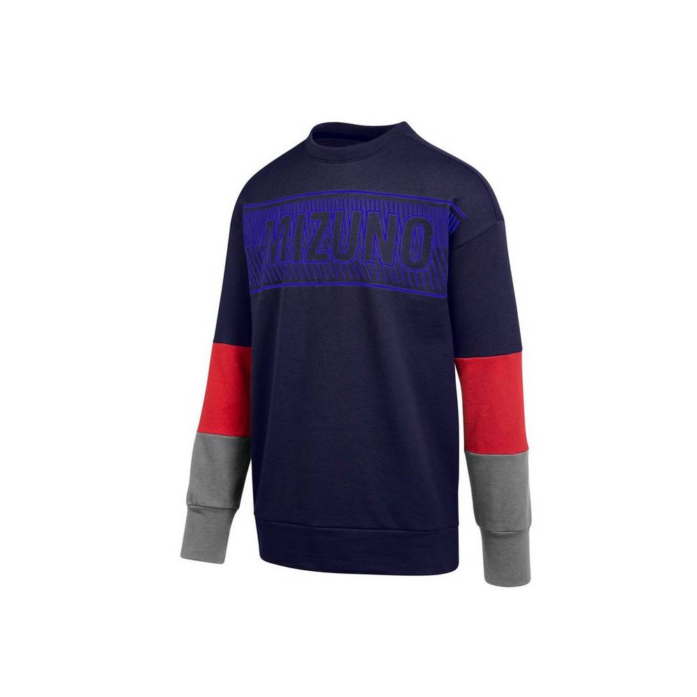 Maglie Running Mizuno MZ1 Tokyo Fleece Crew Donna - Blu Marino - 21348-UVJQ